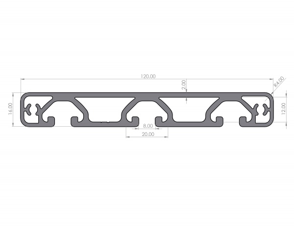 Aluminum profile 16x120 Eco groove 8 I type